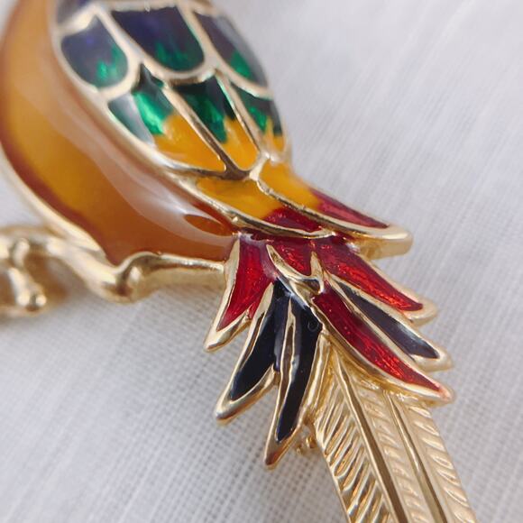 Vintage Premier Designs Enamel Bird Brooch – Gold Tone, Rhinestones, 1980s 1990s - Picture 4 of 10